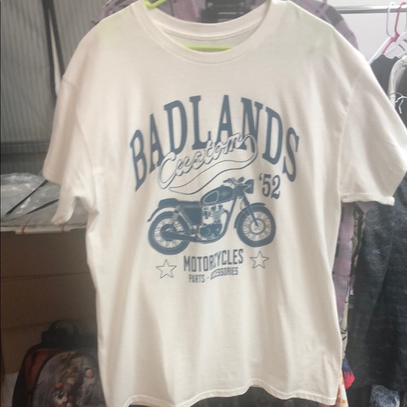 Kid Dangerous White and Blue Short Sleeve Tee with Vintage Motorcycle Graphic - Picture 1 of 3